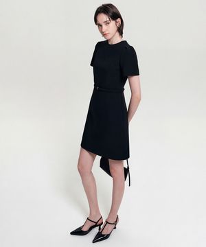 모니카 퍼프 슬리브 벨트 드레스_블랙 / MONICA PUFF SLEEVE BELT DRESS_BLACK