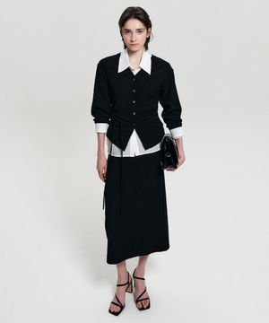 엘리제 플리츠 미디 스커트_블랙 / ERISE PLEATS MIDI SKIRT_BLACK