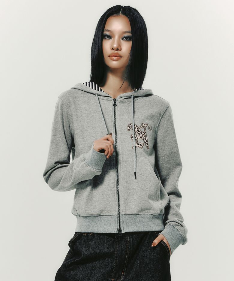 LETTER N HOOD ZIP-UP GREY