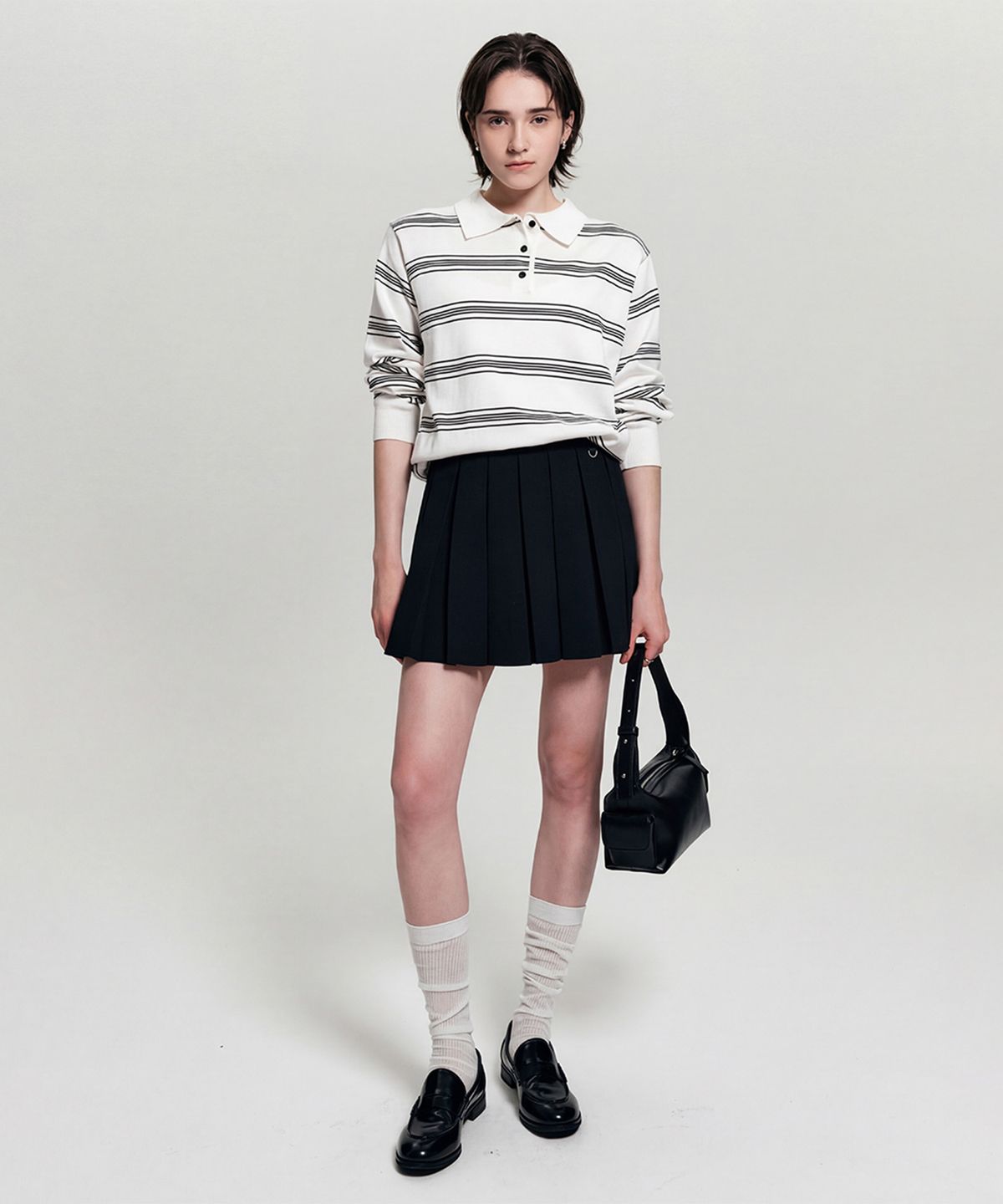 룩캐스트(LOOKAST) 나나 스트라이프 카라 니트_화이트 / NANA STRIPE COLLAR KNIT_WHITE