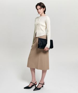 미레이 리브드 버튼 니트 가디건_크림 / MIREILLE RIBBED BUTTON KNIT CARDIGAN_CREAM