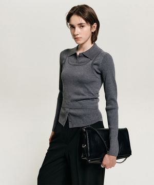 시아 카라 가디건 슬리브리스 셋업 니트 / SIA COLLAR CARDIGAN SLEEVELESS SET UP KNIT_4colors