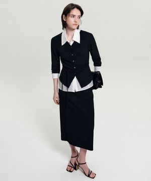 엘리제 플리츠 브이넥 블라우스_블랙 / ERISE PLEATS V NECK BLOUSE_BLACK