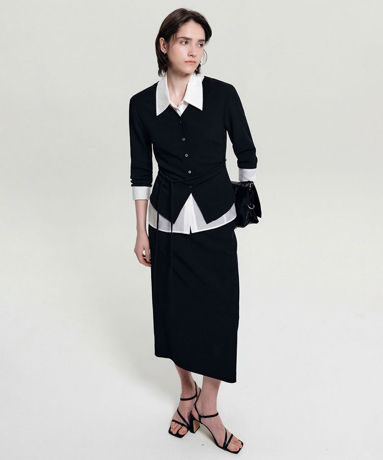엘리제 플리츠 브이넥 블라우스_블랙 / ERISE PLEATS V NECK BLOUSE_BLACK