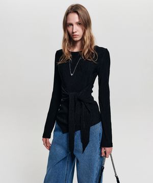 레이나 플리츠 랩 티셔츠_블랙 / RAINA PLEATS WRAP T-SHIRT_BLACK