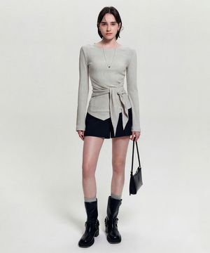 레이나 플리츠 랩 티셔츠_라이트 그레이 / RAINA PLEATS WRAP T-SHIRT_LIGHT GREY