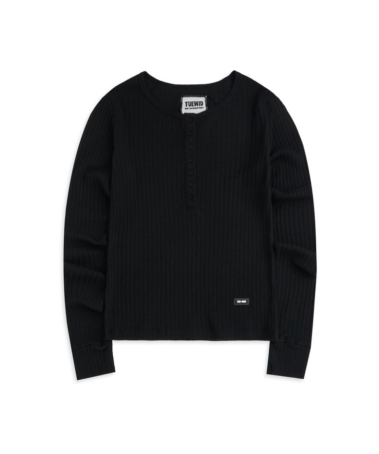 Mini henley longsleeve t-shirt in black  SIZE : 00, 0