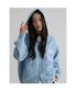 자수 포인트 후드 카디건  스카이 블루