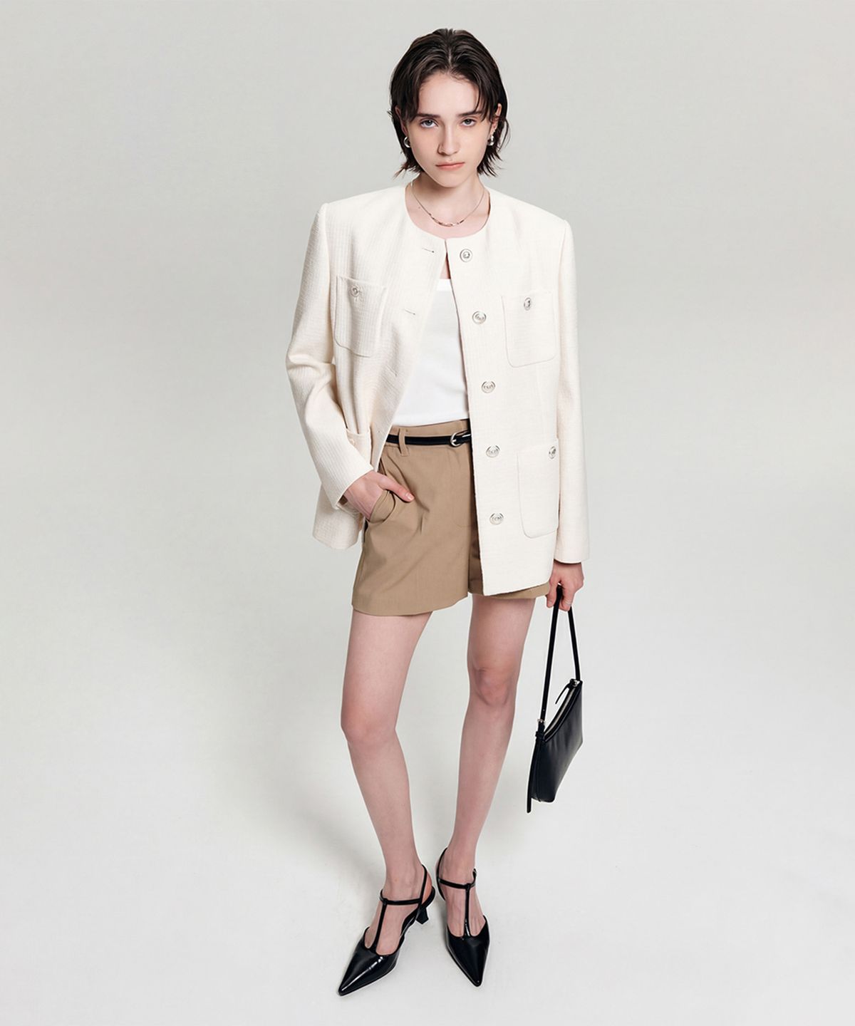 룩캐스트(LOOKAST) 세레나 트위드 하프 자켓_아이보리 / SERENA TWEED HALF JACKET_IVORY