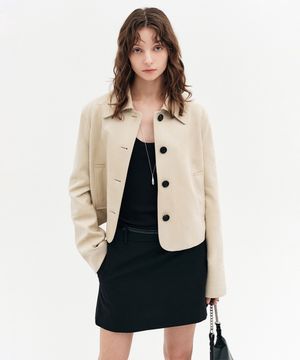 나비스 버튼 크롭 레더 자켓_라이트 베이지 / NAVIS BUTTON CROP LEATHER JACKET_LIGHT BEIGE