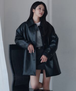 레아 벨티드 비건 레더 하프 코트 / LEA BELTED VEGAN LEATHER HALF COAT_2colors
