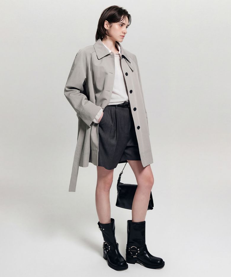 아를레 하프 트렌치 코트_라이트 카키 / ARLET HALF TRENCH COAT_LIGHT KHAKI