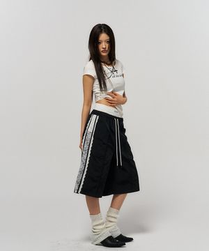 LACE SAGGING BERMUDA PANTS BLACK