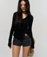BUTTON SLIT HENLEY KNIT BLACK