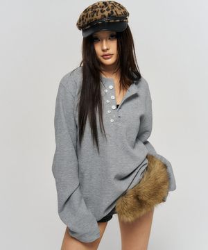 BUTTON THERMAL HENLEY NECK SHIRT GREY