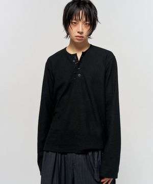 BUTTON THERMAL HENLEY NECK SHIRT BLACK