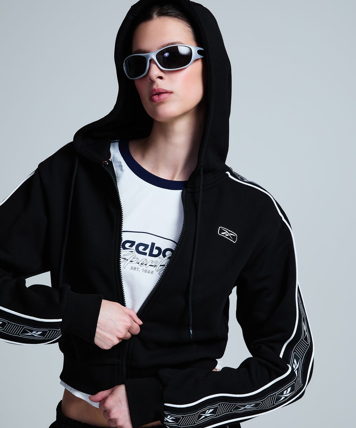 리복(REEBOK) 나노 후드 스웨트 풀집업 (W) - 블랙