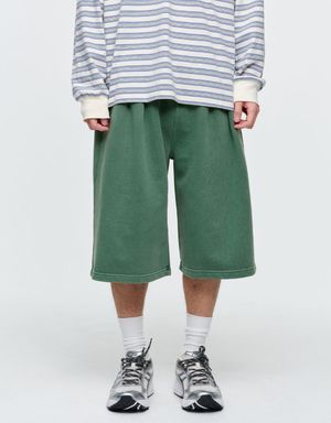 DYED BERMUDA SWEAT PANTS (GREEN)