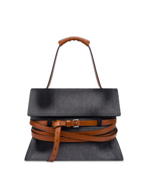 타이 미 데님 미디엄 핸드백 BLACK