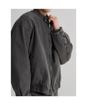 코튼 워시드 바이커 재킷  브라운