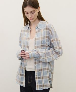 (우먼)시어 체크 셔츠 라이트 블루
