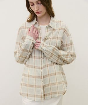 (우먼)시어 체크 셔츠 라이트 그린