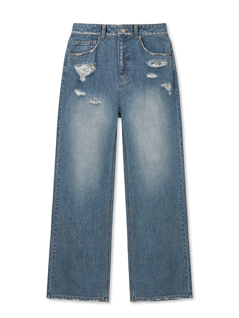 BACK POCKET PATCH DESTROYED DENIM PANTS IN BLUE
