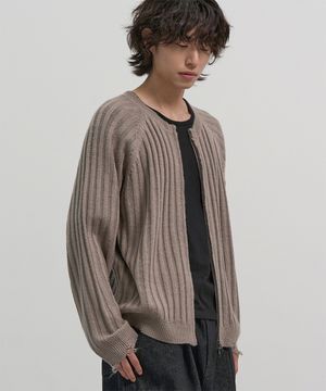 디스트레스드 라운드넥 집업 크롭 가디건 (ASH BEIGE)