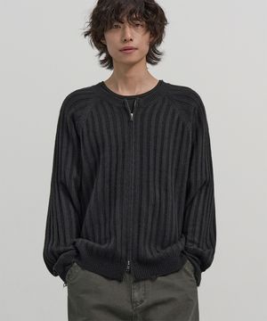 디스트레스드 라운드넥 집업 크롭 가디건 (BLACK)