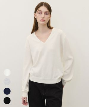 (우먼)코튼 캐시 브이넥 니트 - 4 COLOR