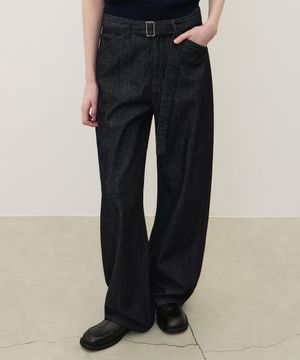 (우먼)벨티드 워싱 커브드 팬츠 인디고