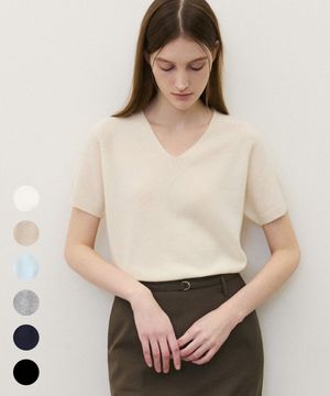 (우먼)캐시10 울90 홀가 브이넥 하프 니트 - 6 COLOR