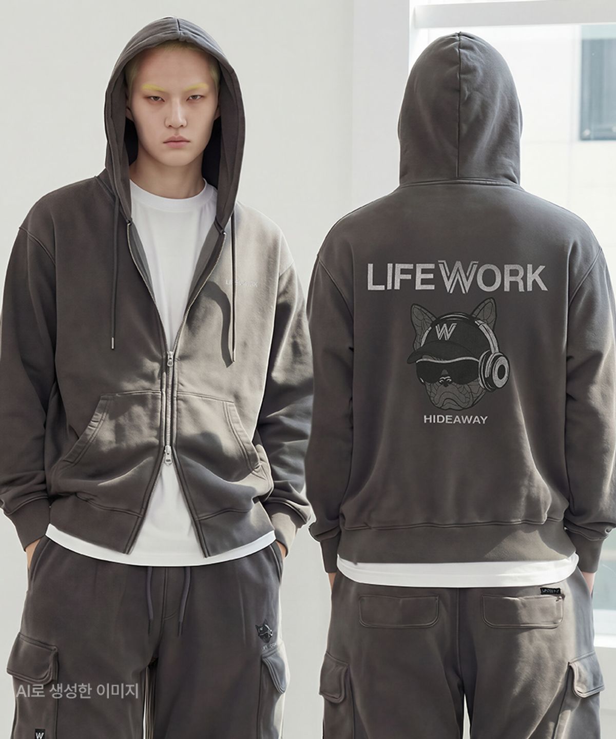 라이프워크(LIFEWORK) 가먼트다잉 힙독 후드 집업