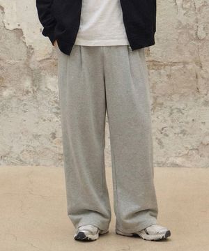 (기모)원턱 와이드 스웨트 팬츠 [그레이]