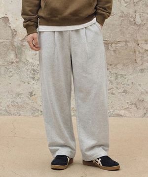 (기모)원턱 와이드 스웨트 팬츠 [화이트 멜란지]