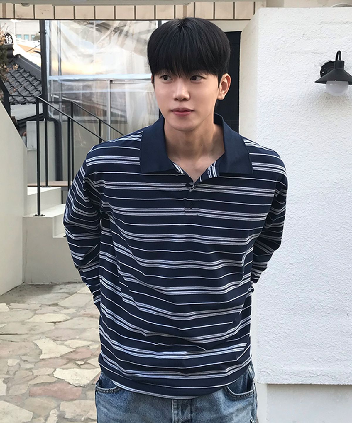 드로우핏(DRAW FIT) 멀티 스트라이프 브로드 피케 티셔츠 [NAVY]