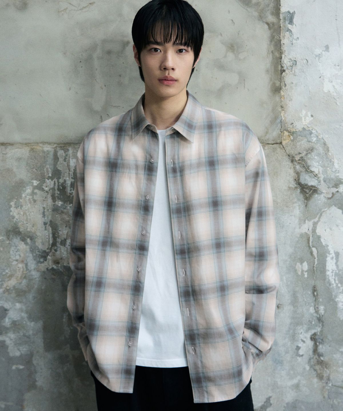 드로우핏(DRAW FIT) 마렌 크롭 체크 셔츠 [GREYISH BEIGE]