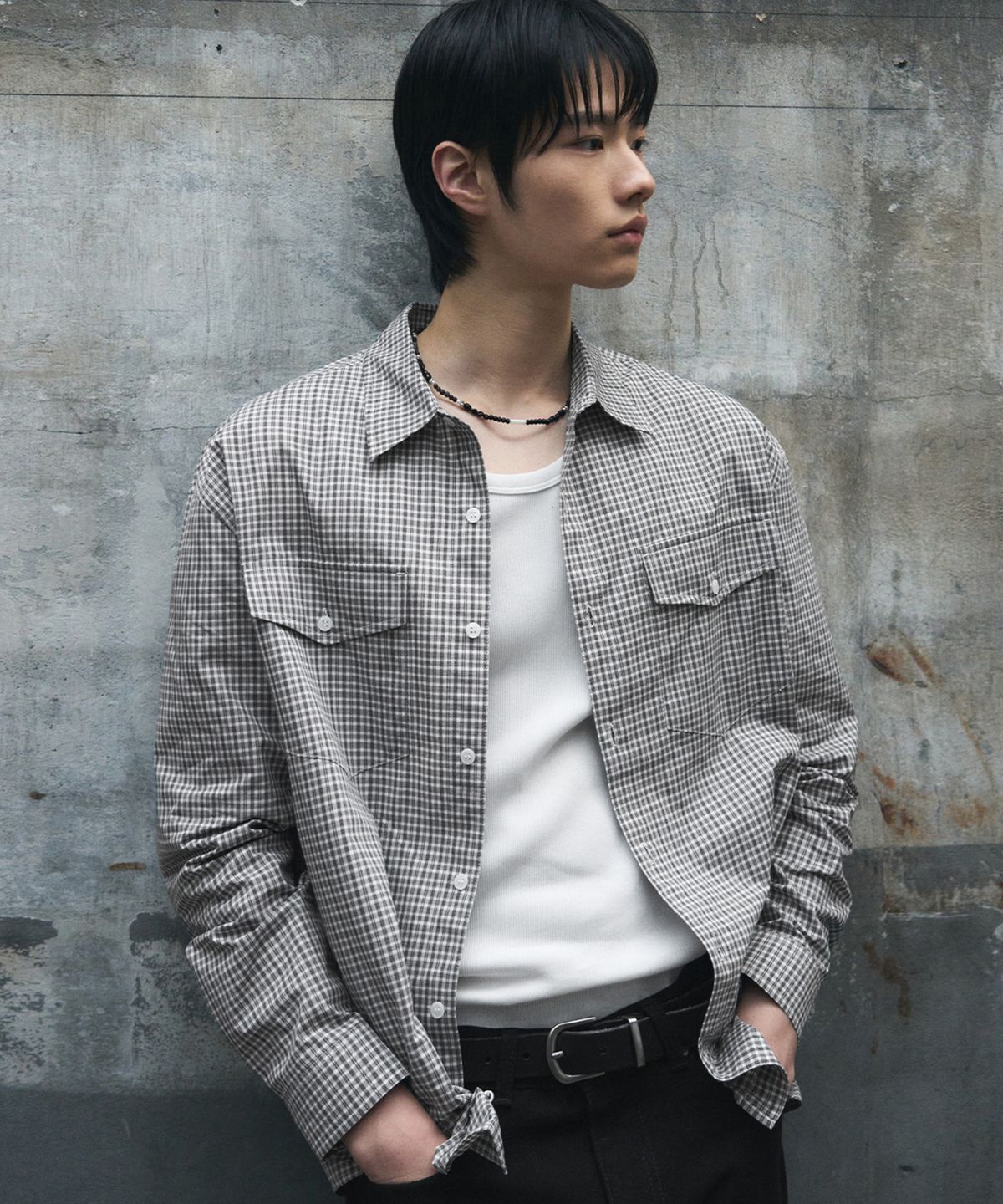 드로우핏(DRAW FIT) 베를린 투포켓 체크 셔츠 [GREY]