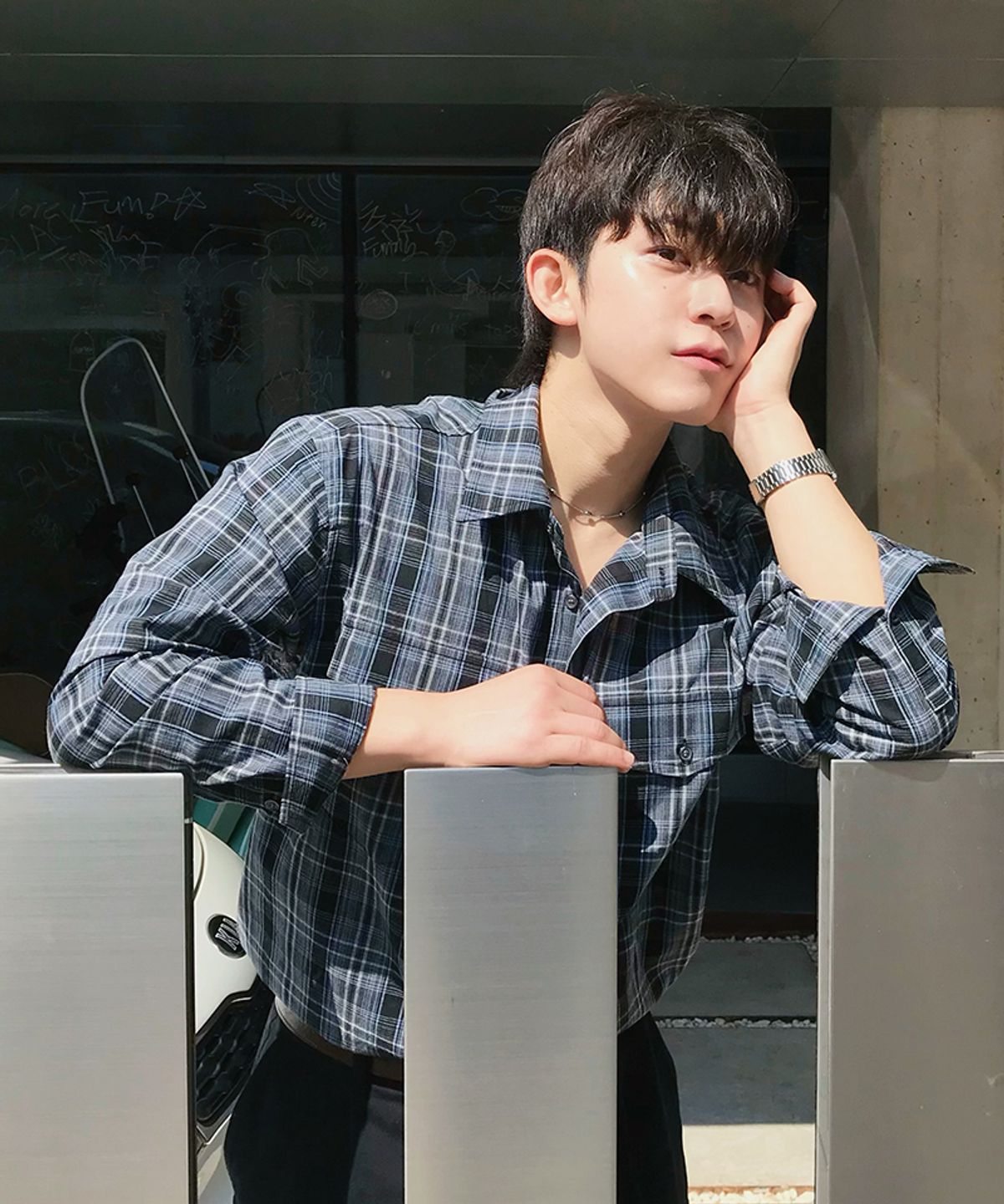 드로우핏(DRAW FIT) 마드라스 투포켓 크롭 체크 셔츠 [DARK BLUE]