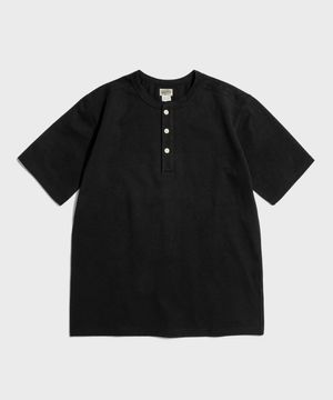 10.6 oz Cotton Short Sleeve Henley Tee Black