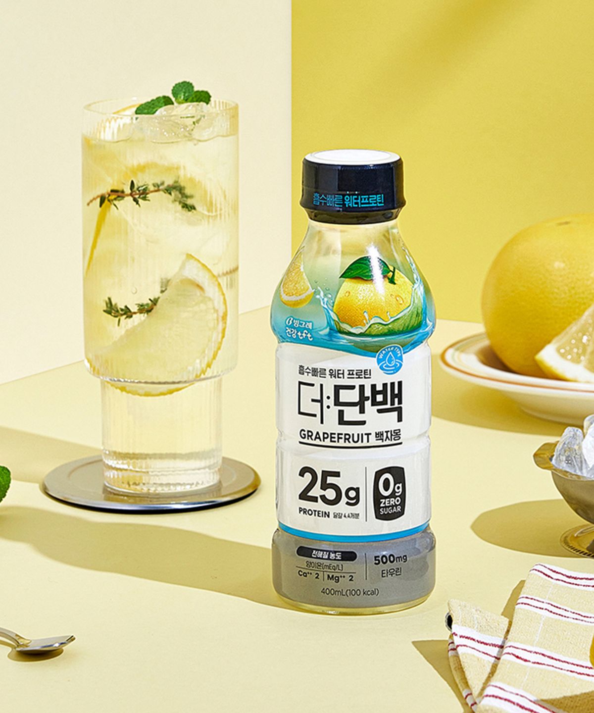 빙그레(BINGGRAE) 더단백 워터프로틴 PET 백자몽 400ml 12입