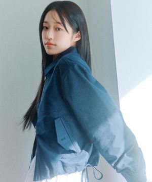 우먼 스트링 코튼 블루종 자켓 네이비