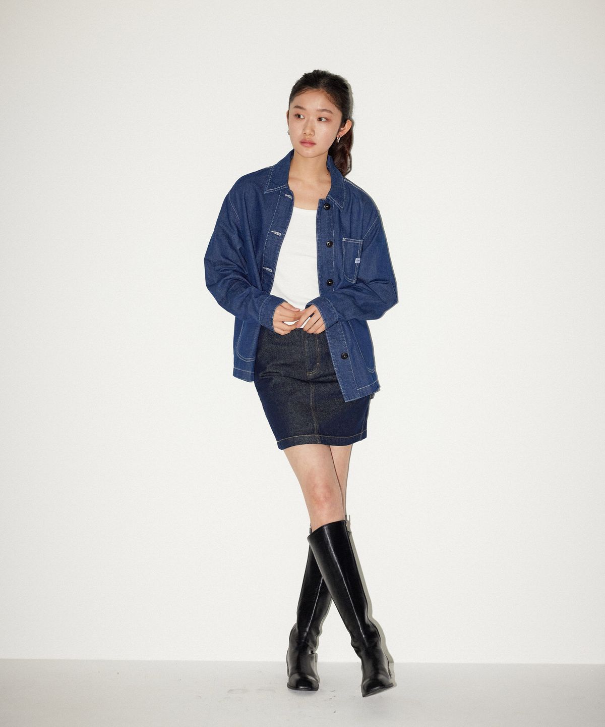 리(LEE) 우먼 페인터 데님 미니 스커트 인디고 로우