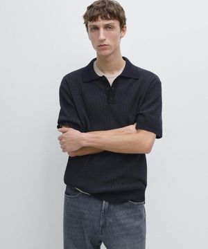 반팔 니트 텍스처 폴로 셔츠