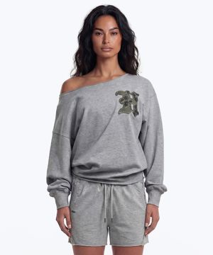 카모 오프숄더 스웨트 셔츠 (Melange Gray)