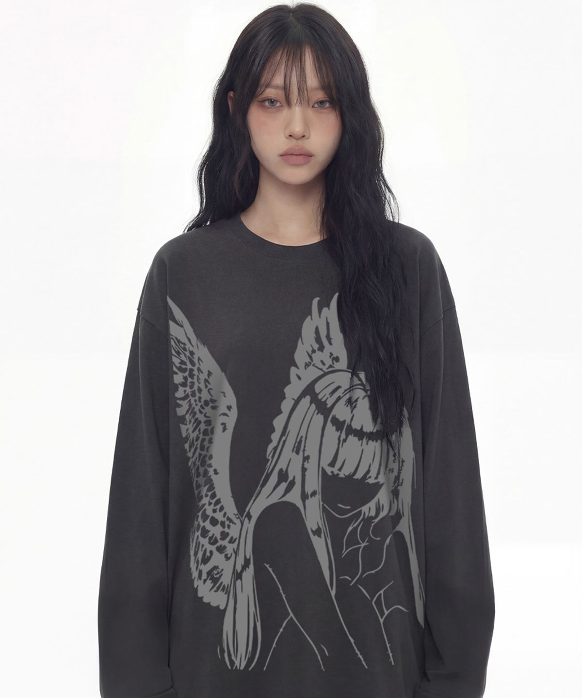그레이버(GRAVER) [UNISEX]HALO 롱슬리브 티셔츠_CHARCOAL