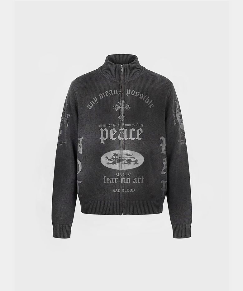 PEACE NOT WAR Full-Zip Knit Track Top - Charcoal