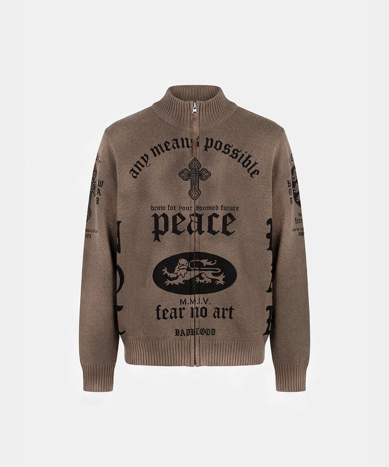 PEACE NOT WAR Full-Zip Knit Track Top - Beige