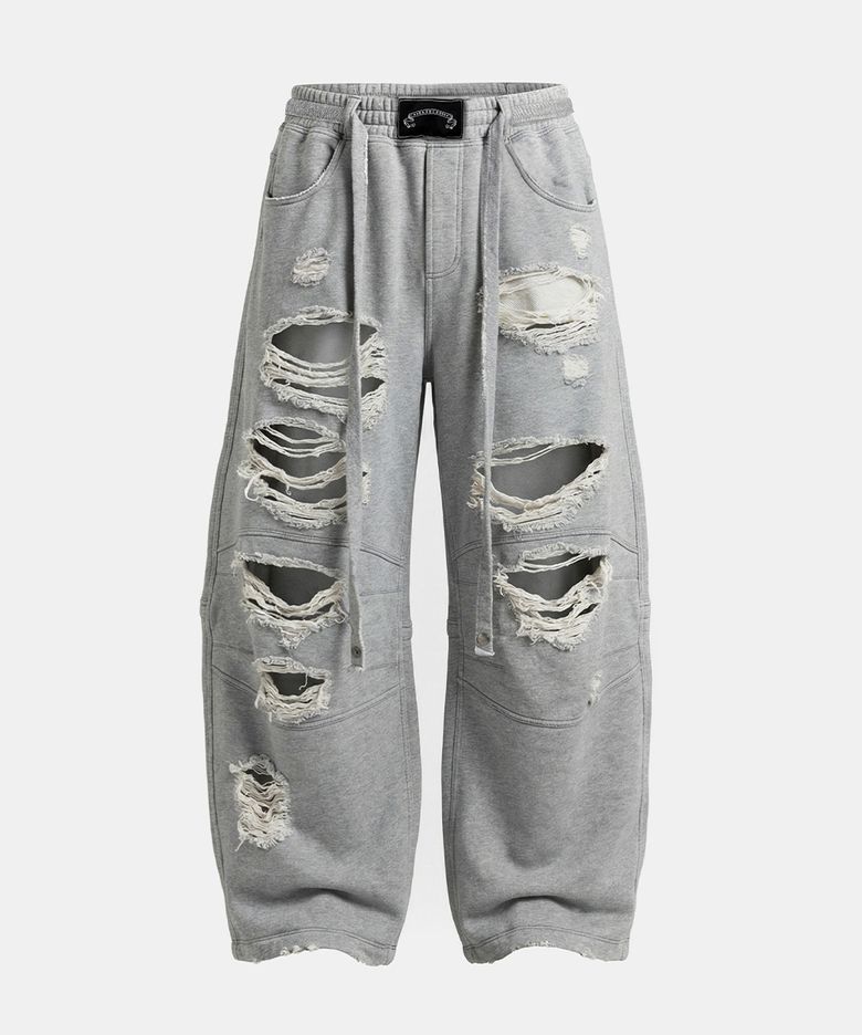Destroyed Raw-Edge Joggers - Gray