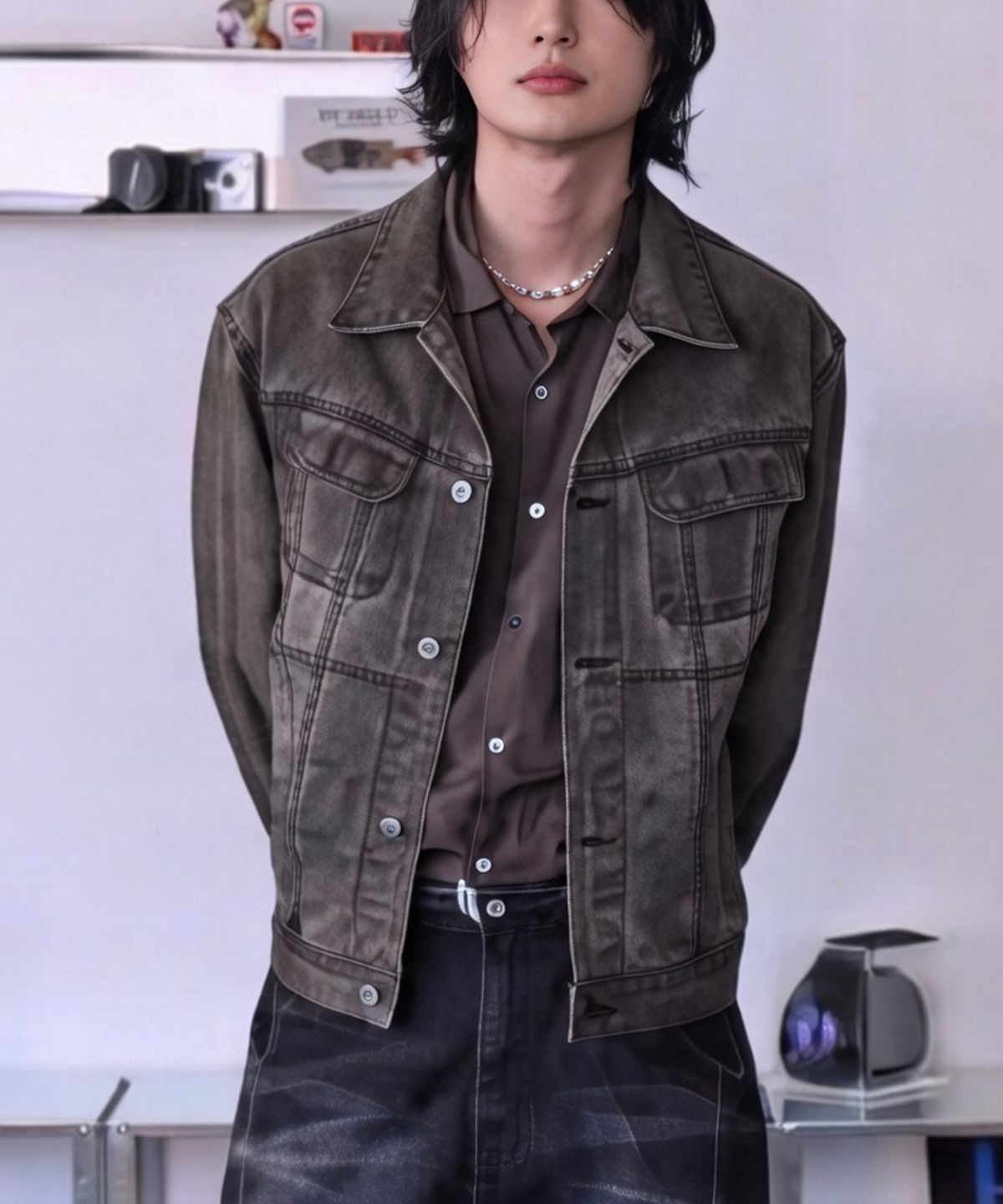 피인오(P.IN.O) 워시드 트러커 데님 자켓 - 브라운